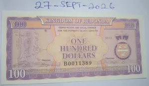 Kingdom of Redonda - Colnect Codes- RED -1.- 100 Dollars Bank Note