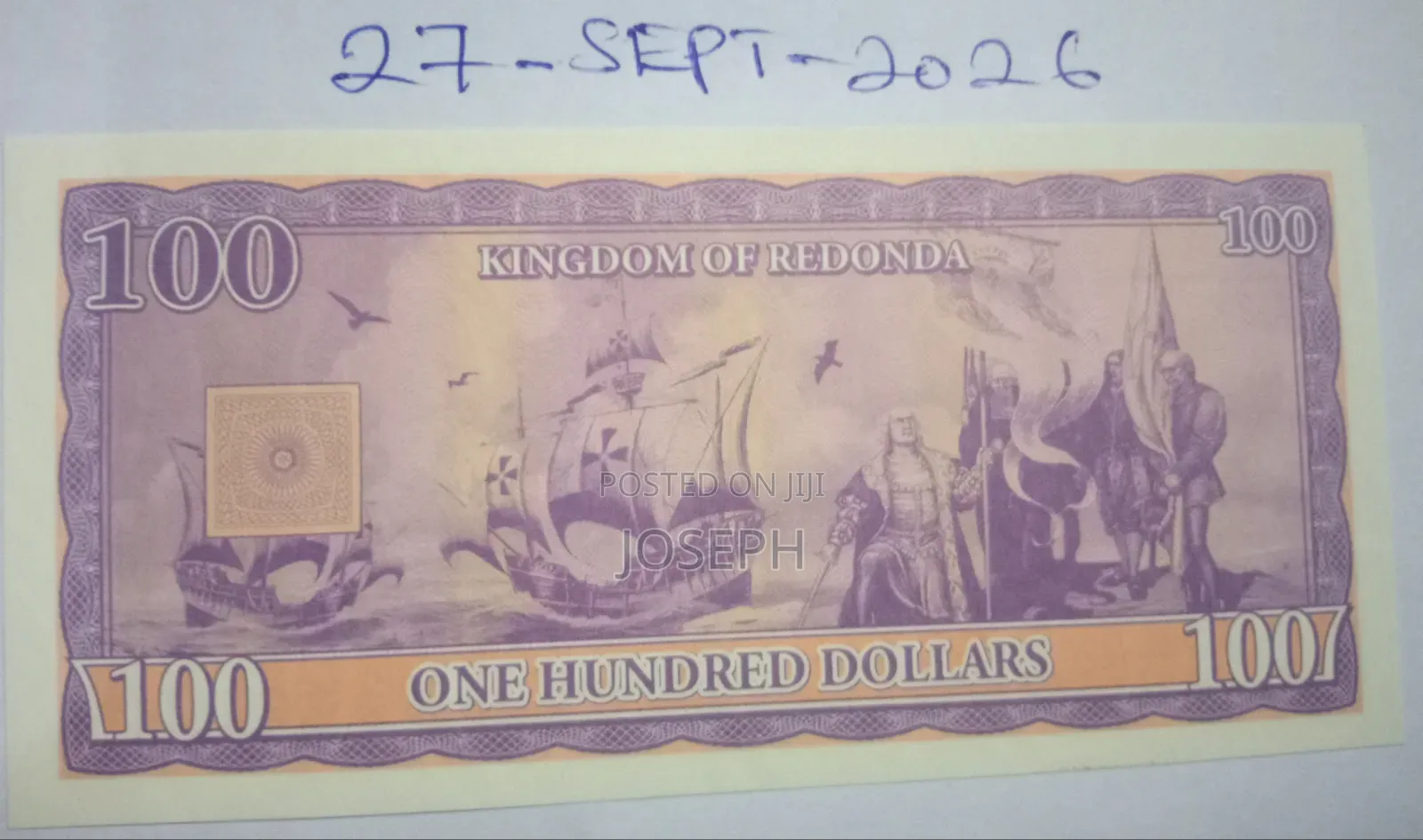 Kingdom of Redonda - Colnect Codes- RED -1.- 100 Dollars Bank Note