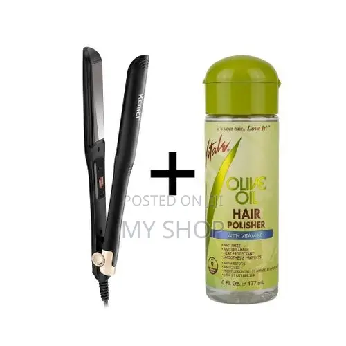 Electric Hair Flat Iron + Olive Oil Hair Polisher