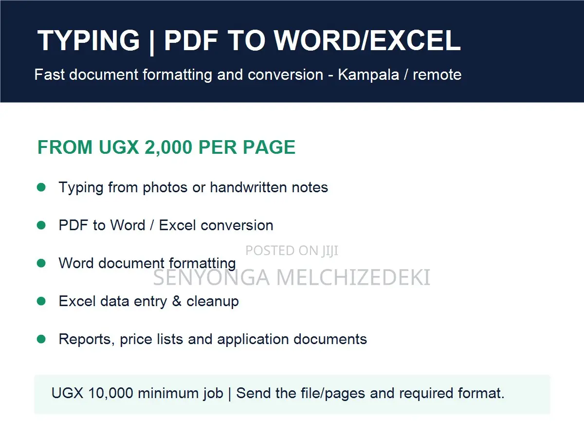 Typing PDF to Word Excel & Document Formatting | Kampala