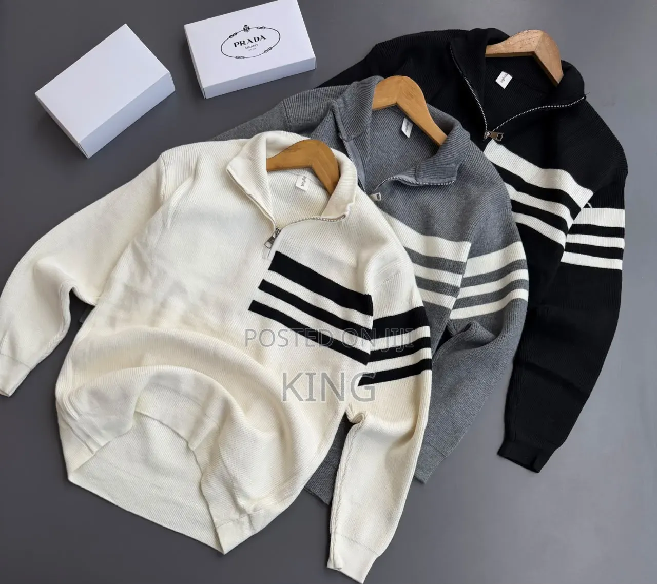 Striped Chest Design Half Zip Sweater