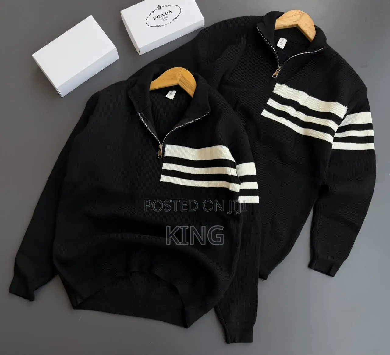 Striped Chest Design Half Zip Sweater
