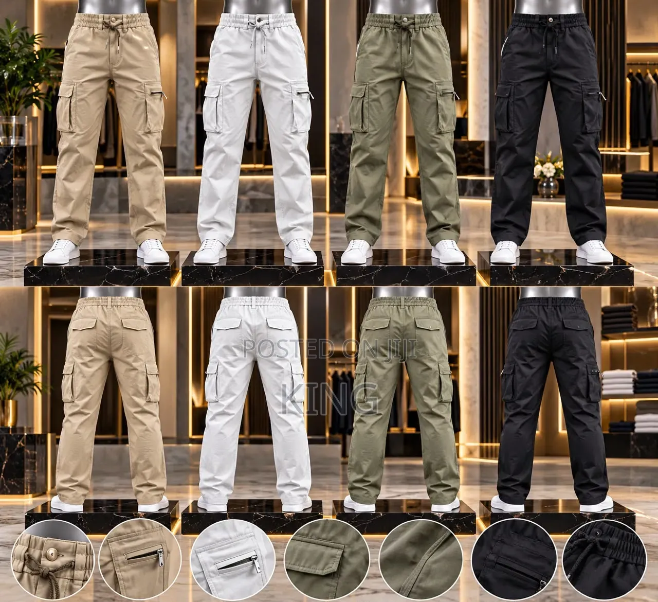 Casual Multi- Pocket Cargo Pants in Beige, White, Olive Green