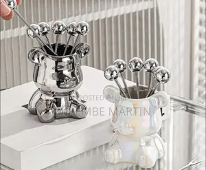 Silver-Tone Stainless Steel Bear-Shaped Fruit Fork Set