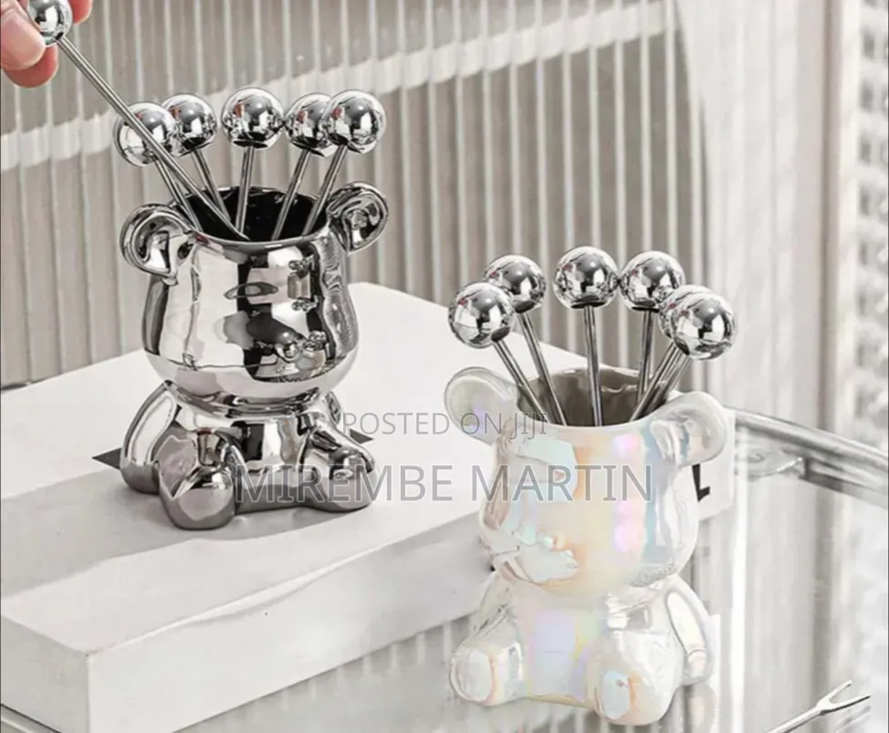 Silver-Tone Stainless Steel Bear-Shaped Fruit Fork Set