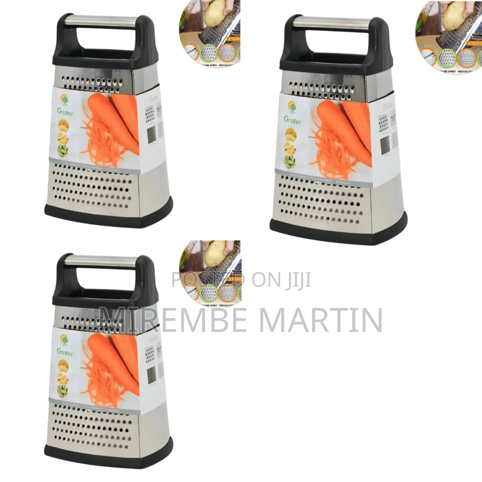 Four-Sided Stainless Steel Box Grater With a Black Plastic Handle