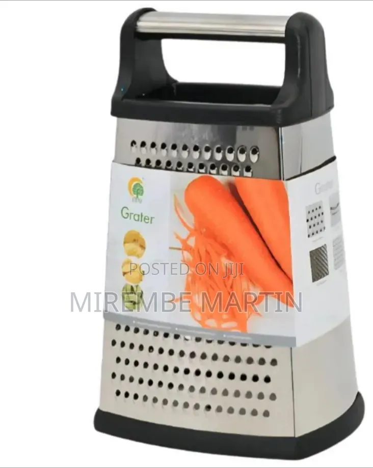 Four-Sided Stainless Steel Box Grater With a Black Plastic Handle