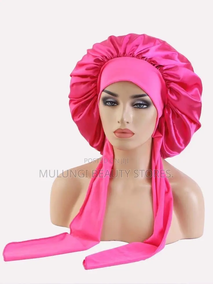 Colorful Satin Hair Bonnets Tie Bands Designed to Protect Long Hair