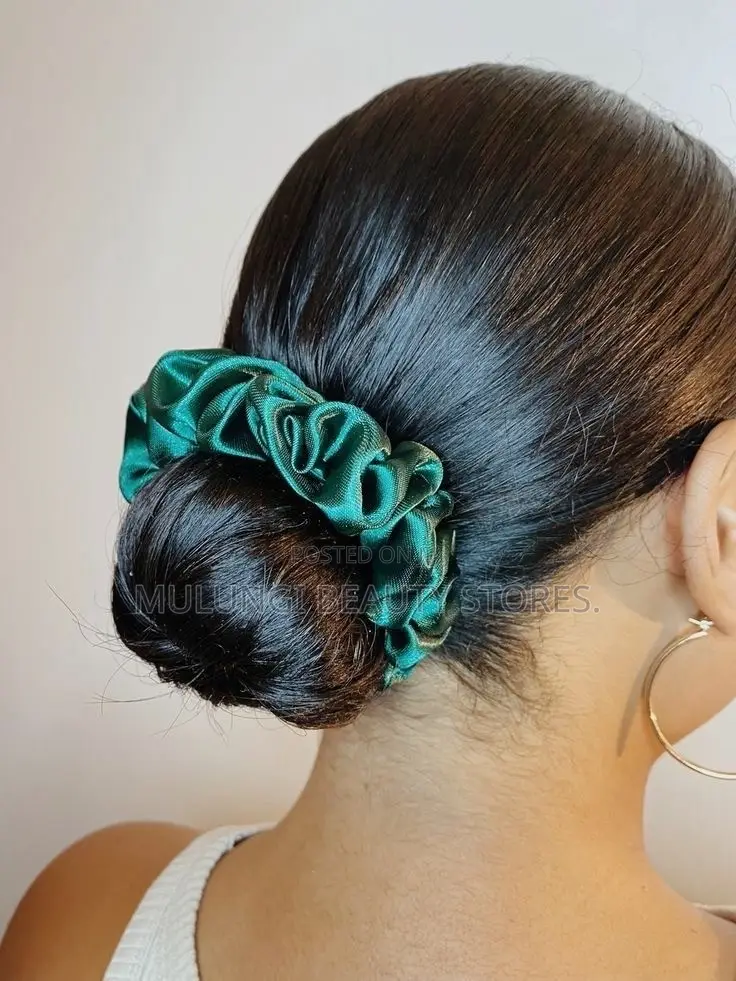 Vibrant, Rainbow-Colored Satin Scrunchies Hairstyle