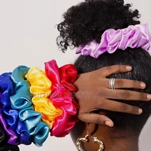 Vibrant, Rainbow-Colored Satin Scrunchies Hairstyle
