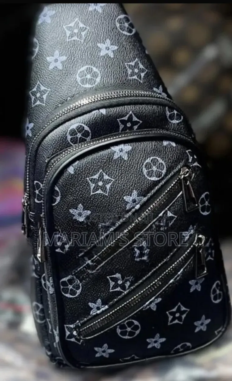 Black Faux-Leather Sling Chest Bag