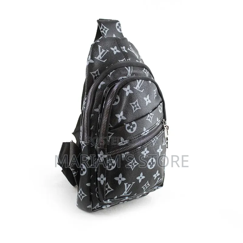 Black Faux-Leather Sling Chest Bag