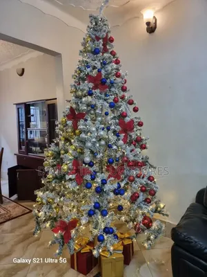 7ft Snow White Christmas Trees With Ornament Decorations