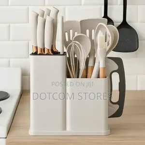 19pc Silicone Kitchen Utensil and Knife Set With Wooden Handles