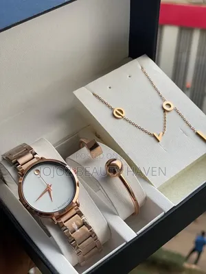 Rose Gold Movado-Style Ladies Watch Set
