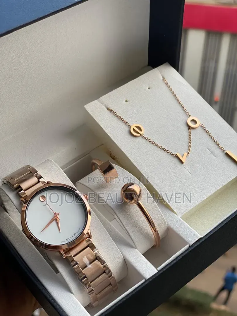 Rose Gold Movado-Style Ladies Watch Set
