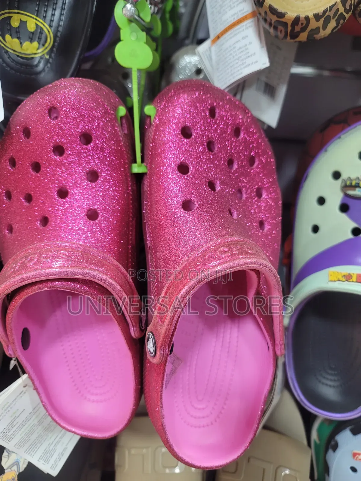 Hot Pink Glitter Crocs Classic Clogs.