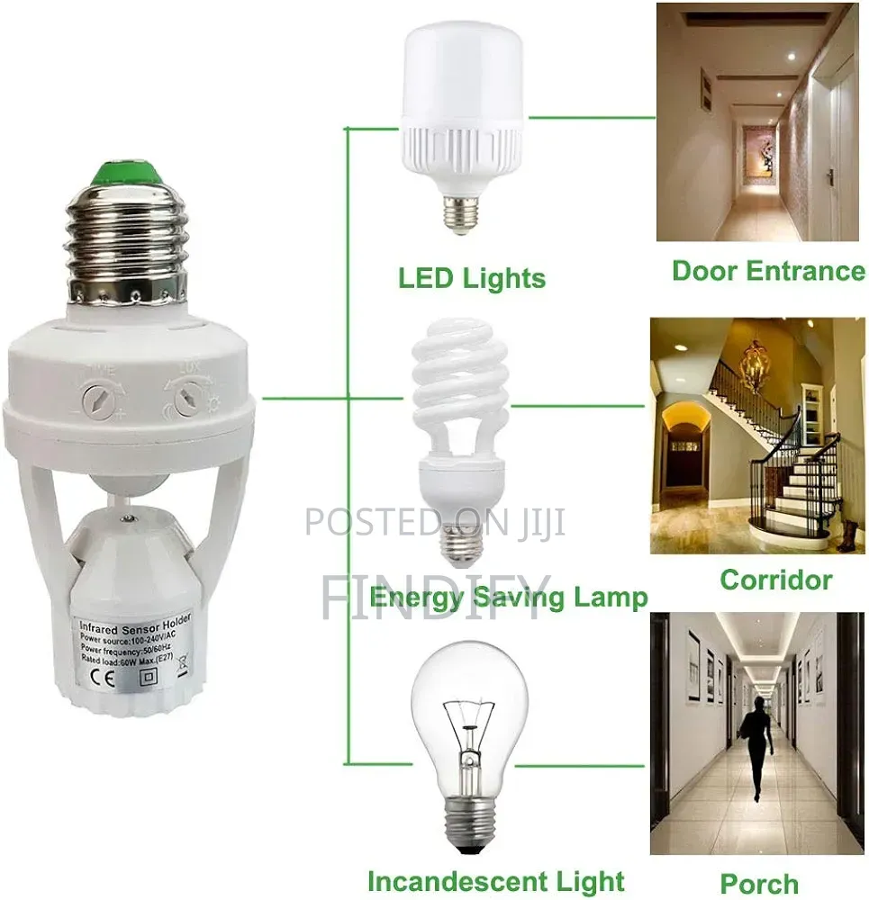 PIR Sensor Lamp Holder Socket, Automatic Light Fixture