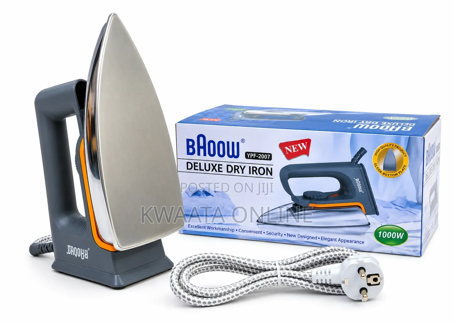 BAOOW Deluxe 1000W Electric Dry Iron YPF-2007 With Non-Stick Soleplate