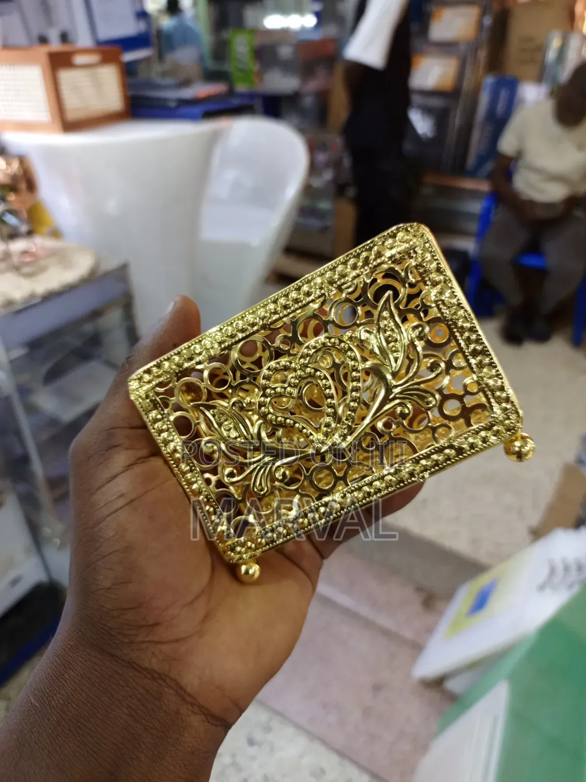 Decorative Gold-Toned Filigree Metal Napkin Holder