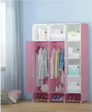 3 Column Plastic Wardrobe -Blue
