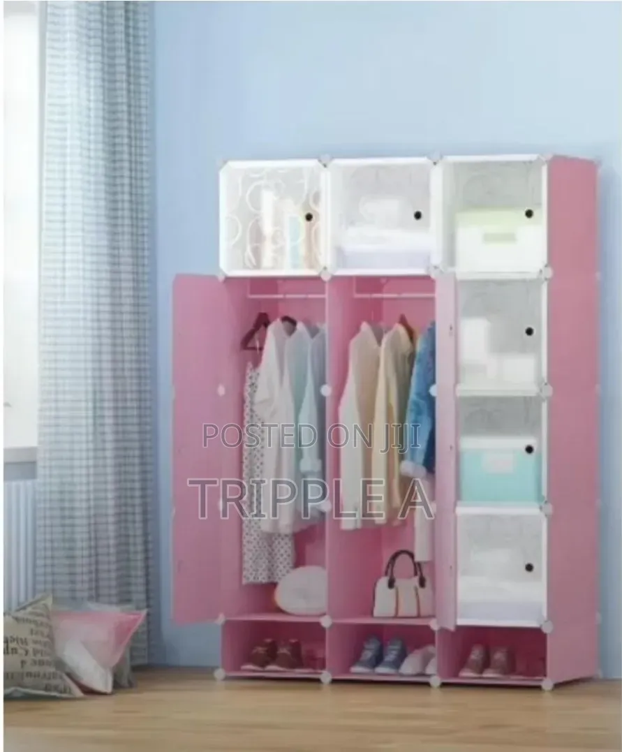 3 Column Plastic Wardrobe -Blue