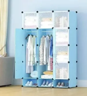3 Column Plastic Wardrobe -Blue