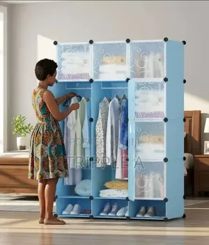 3 Column Plastic Wardrobe -Blue