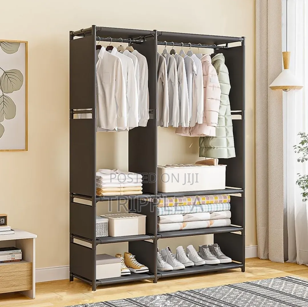 Minimalist Metal Clothes Rack With Storage Shelves