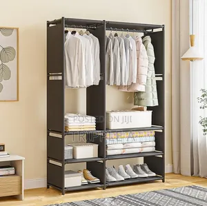 Minimalist Metal Clothes Rack With Storage Shelves