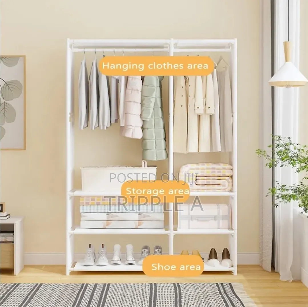 Minimalist Metal Clothes Rack With Storage Shelves