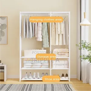 Minimalist Metal Clothes Rack With Storage Shelves