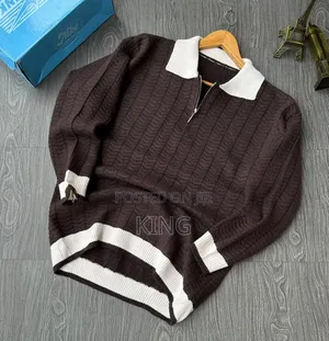 Men's Quarter-Zip Cable Knit Polo Sweaters. Sure Plain