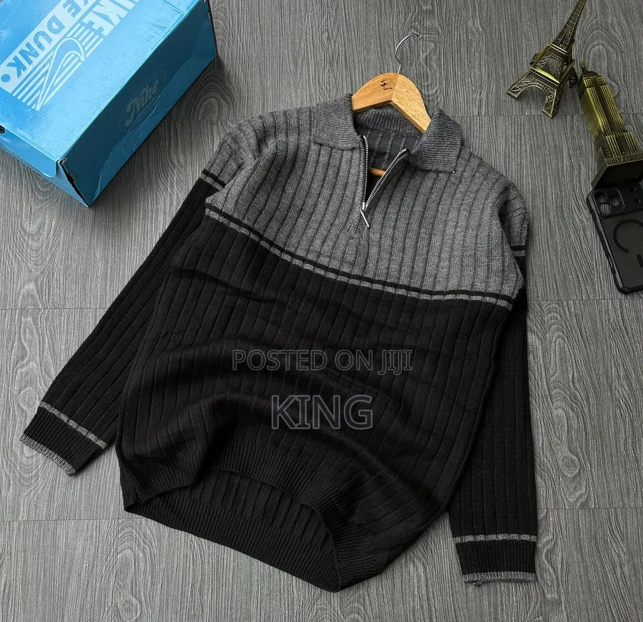 Men's Ribbed Colour Block Quarter-Zip Pullover Sweaters