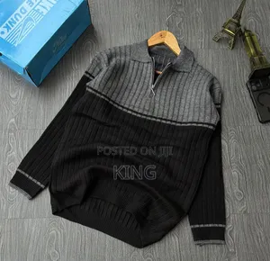 Men's Ribbed Colour Block Quarter-Zip Pullover Sweaters