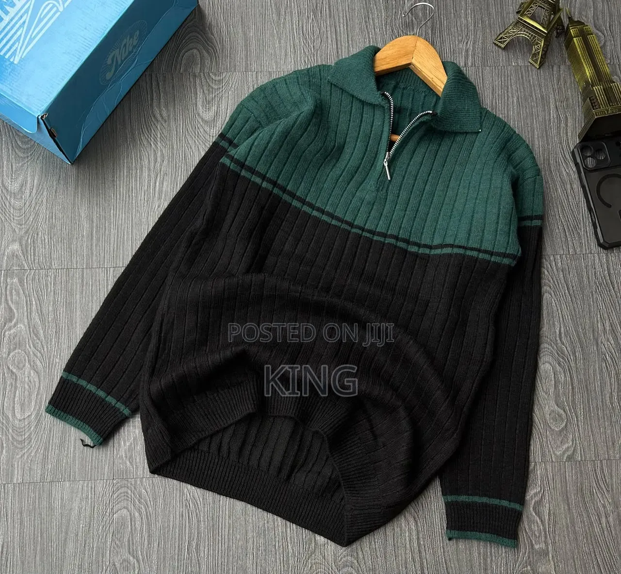 Men's Ribbed Colour Block Quarter-Zip Pullover Sweaters