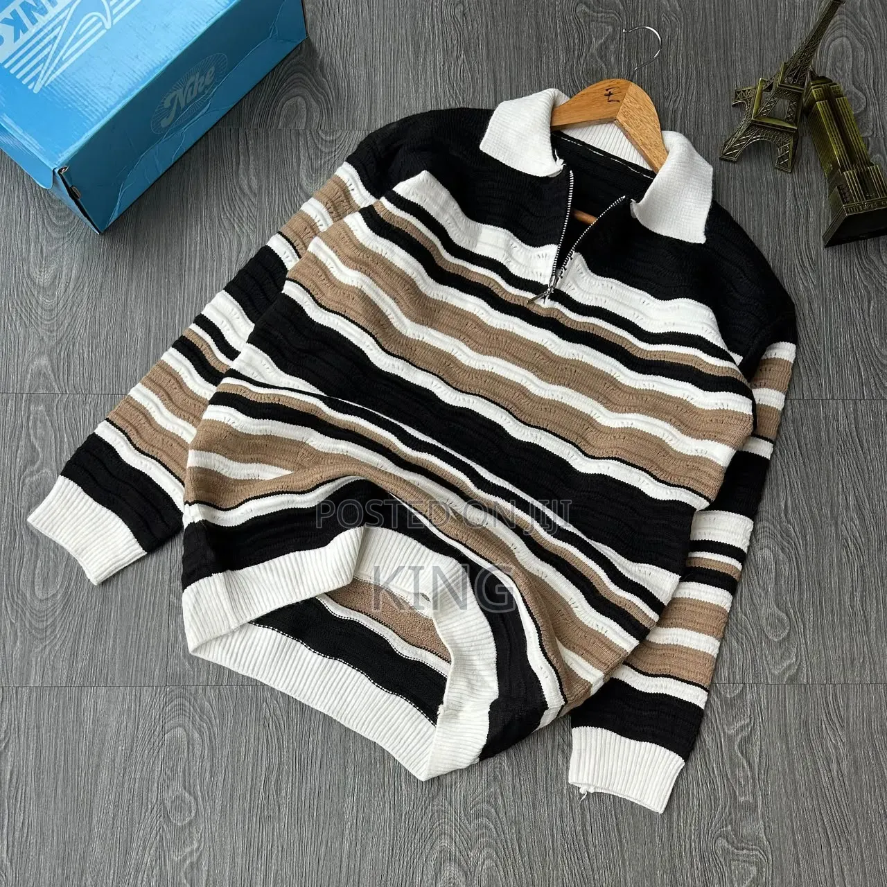 Striped Half-Zip Sweaters Collared