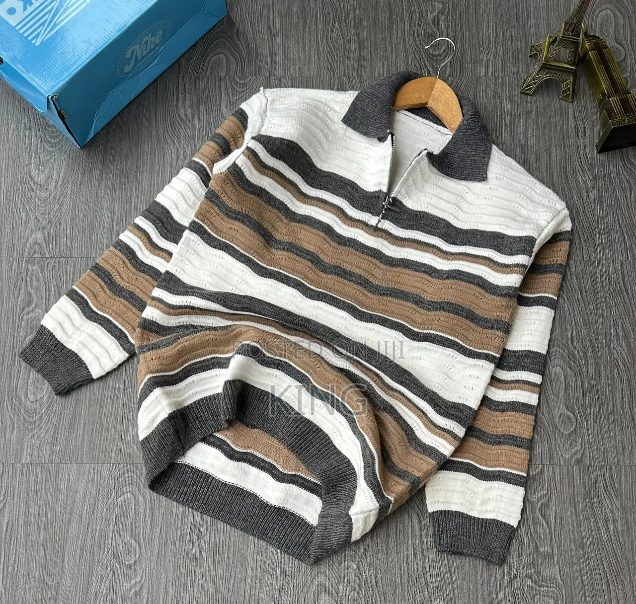 Striped Half-Zip Sweaters Collared