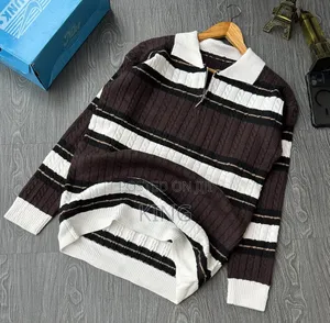 Striped Half-Zip Sweaters Collared