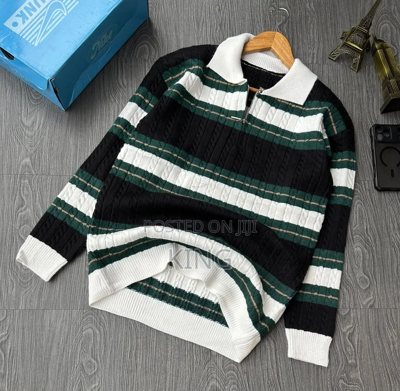 Striped Half-Zip Sweaters Collared