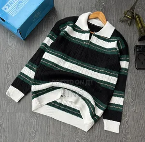 Striped Half-Zip Sweaters Collared