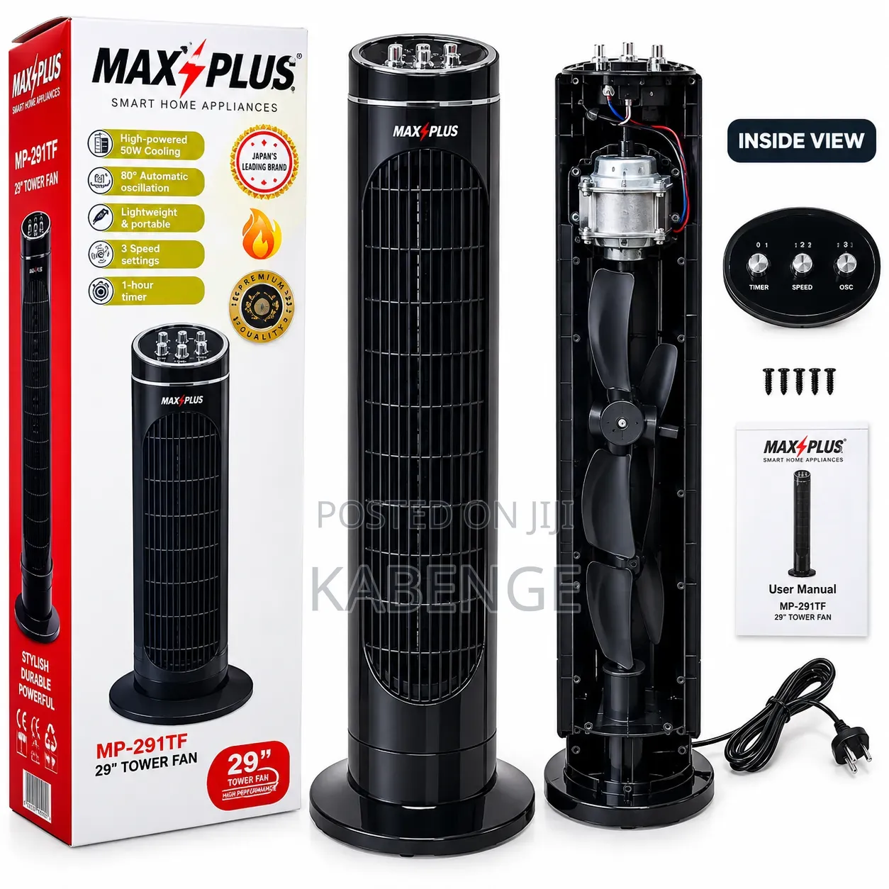 MAX PLUS MP-291TF 29-Inch Digital Oscillating Tower Fan With Timer