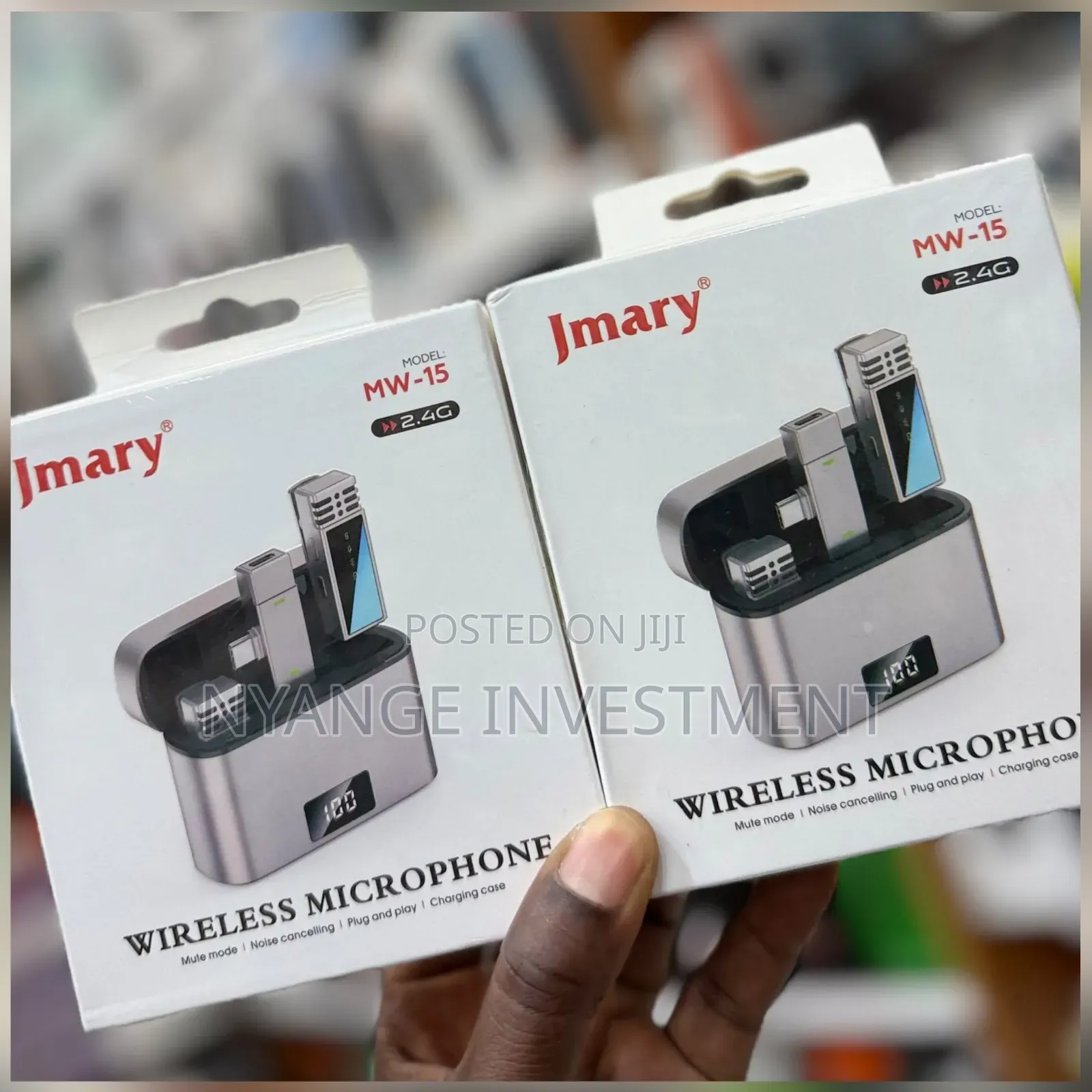 The Jmary MW-15 2.4G Dual Wireless Lavalier Microphone.