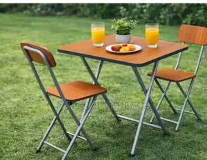 Foldable Table With 2chairs in Brown Colour