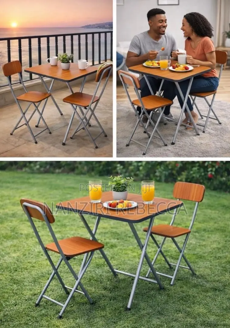 Foldable Table With 2chairs in Brown Colour