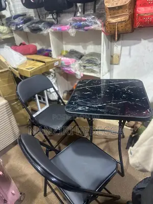 Foldable Glass Table With 2chairsBlack Colour