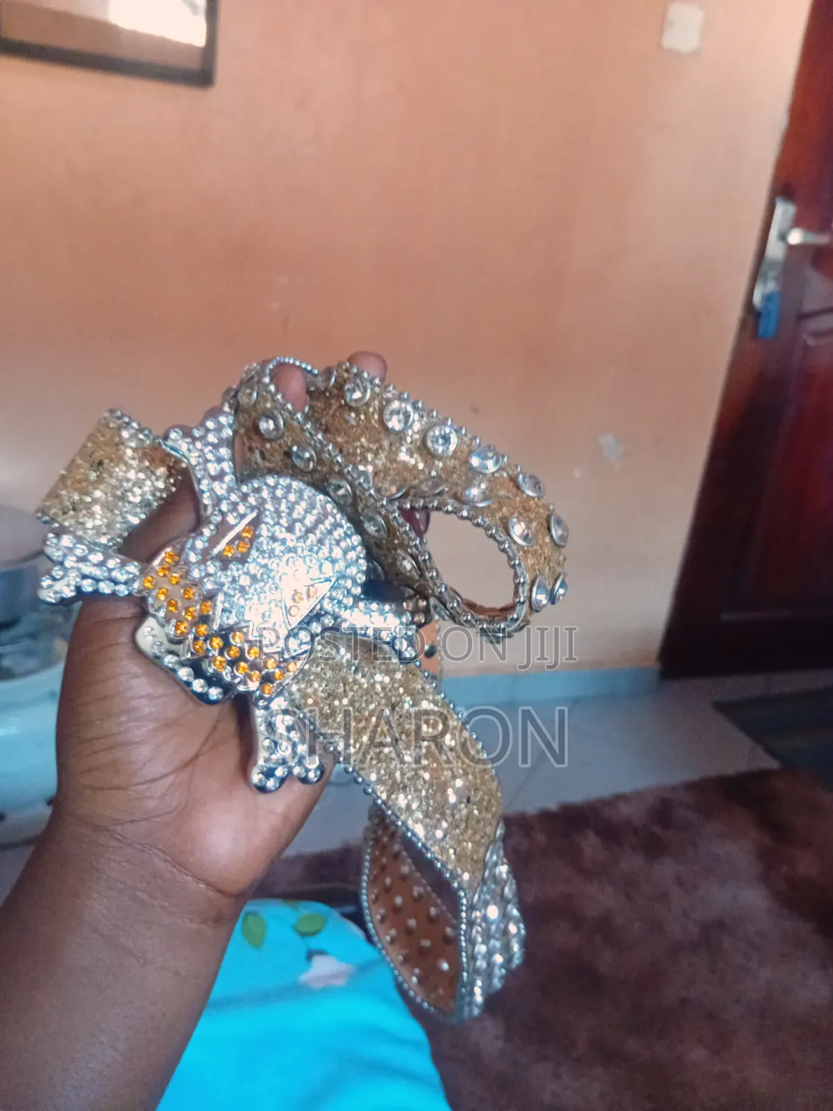 Bling Rhinestone Skull Buckle Belt_ Gold and Silver Streetwear
