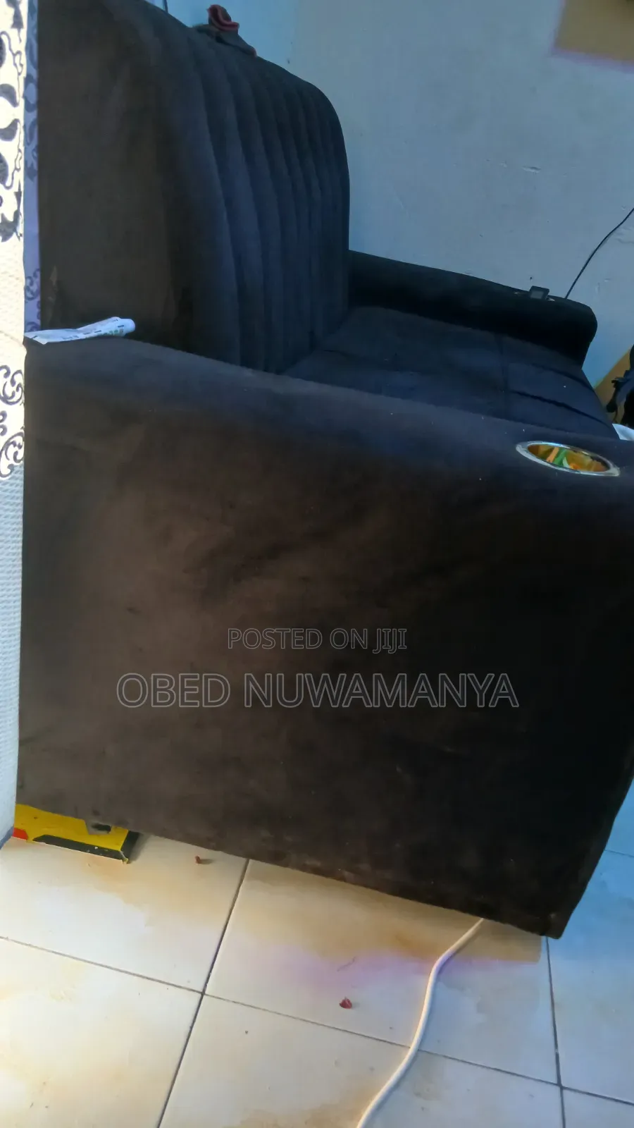 Modern Sofa Set Two Seater Black Colour With Cup Holders