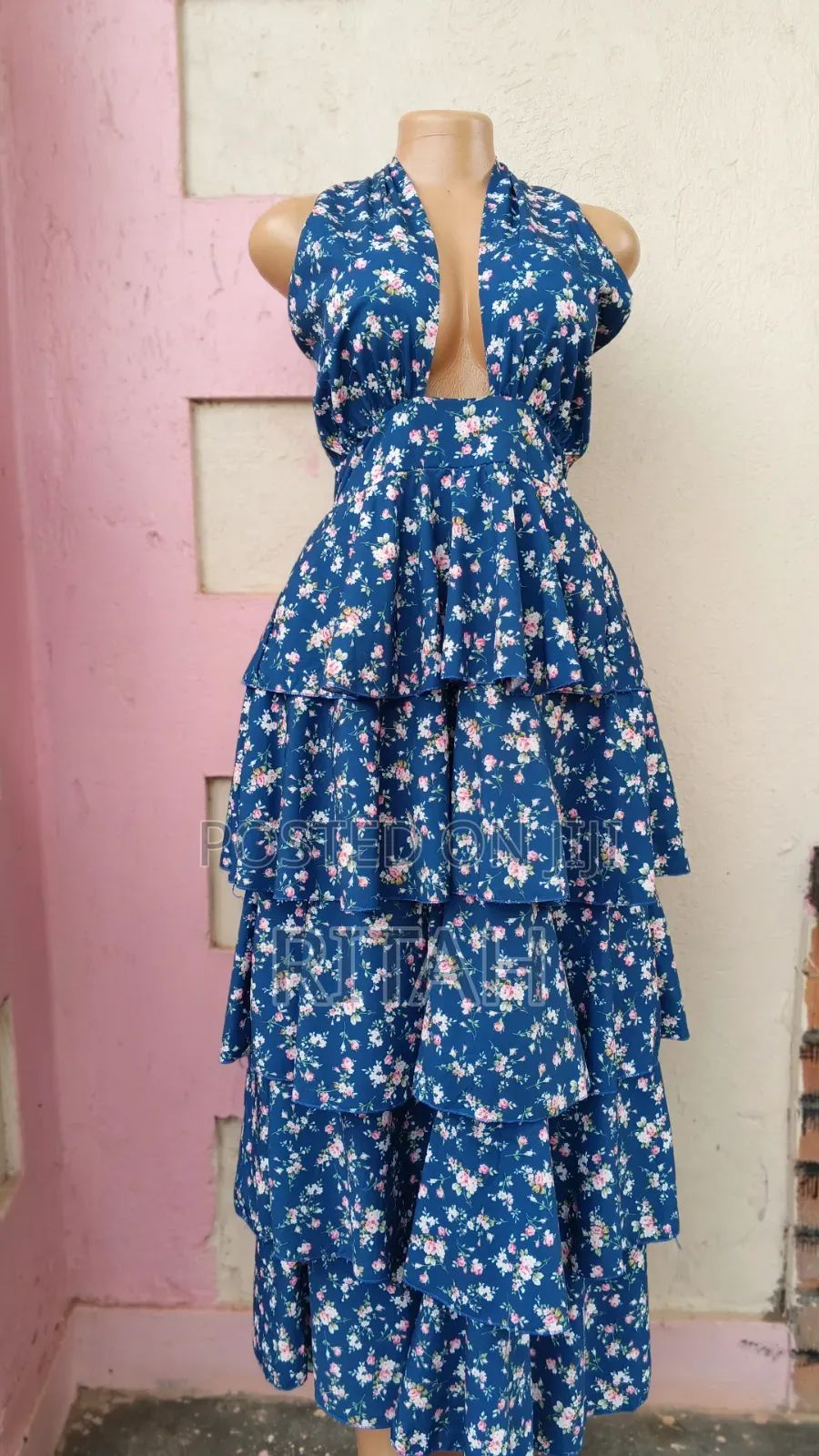 Beautiful Blue Floral Tiered Maxi Dress.