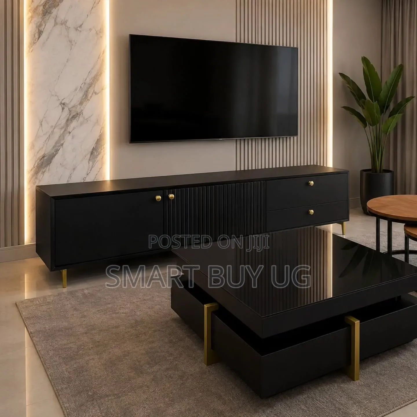 TV Stand/Center Table/Glass Center Table/Wooden TV Stand 6ft Black